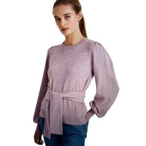 Lauren Ralph Lauren Puffed Sleeve Cotton-Blend Sweater Lavender NWT  Large